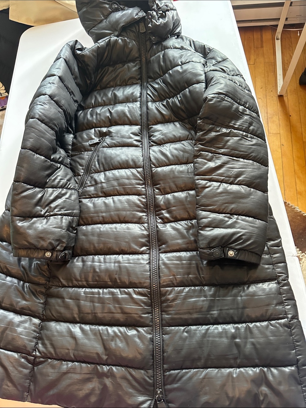 Long Black Quilted Puffer Coat with Hood